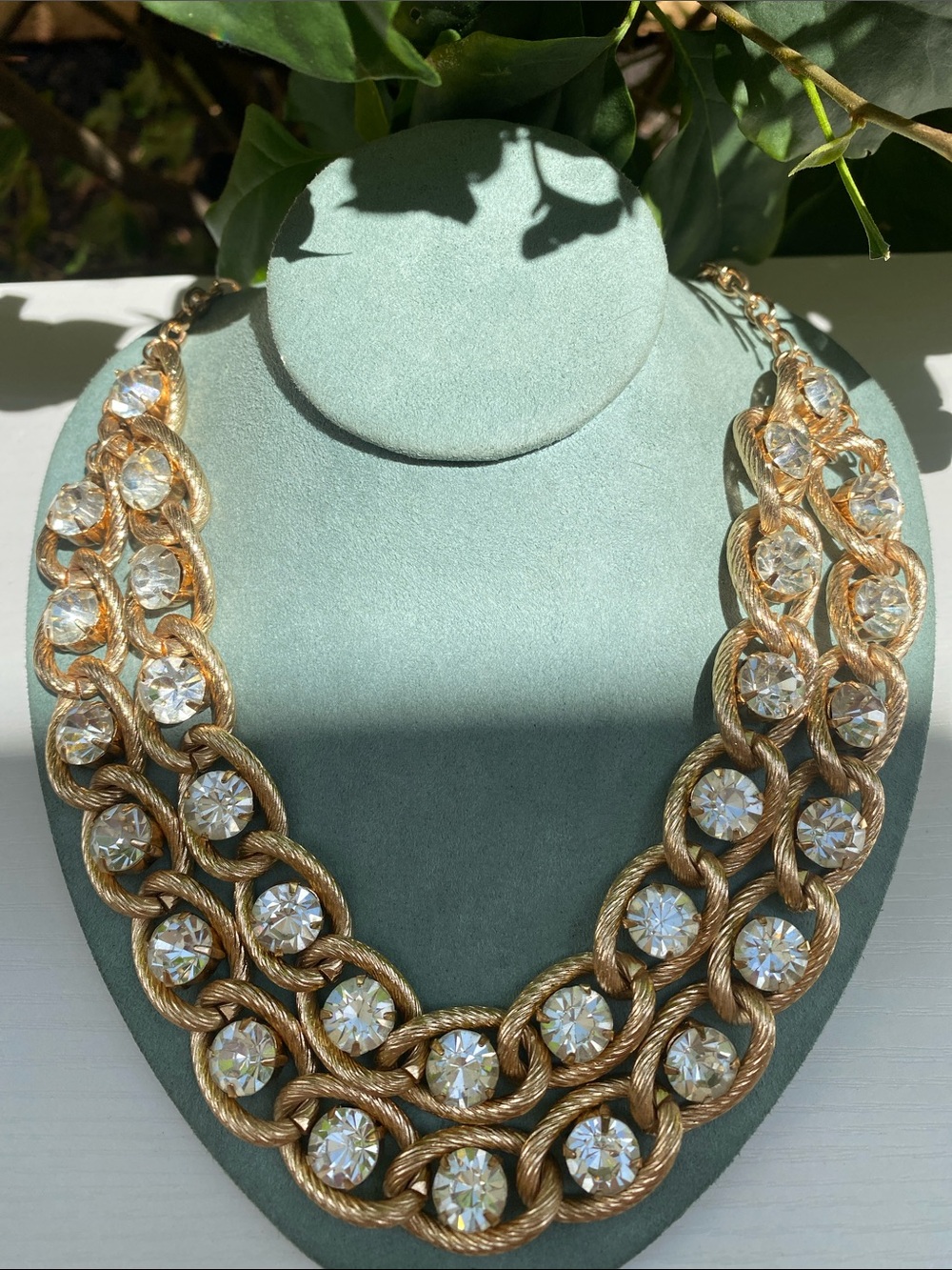 STONY Gold Tone Crystal Triple Strand Statement Necklace